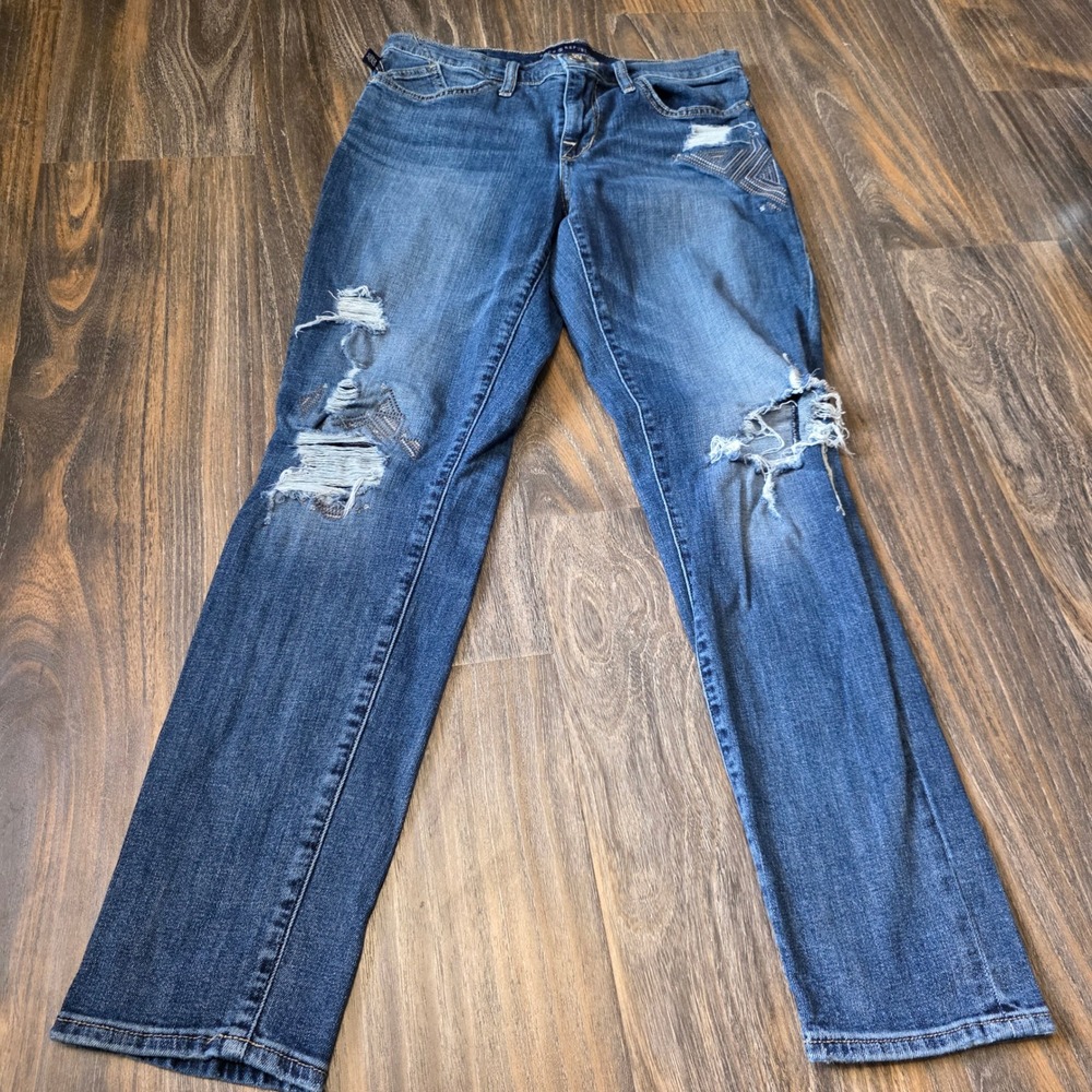 Rock & Republic Berlin Straight Leg Distressed Patch Jeans Medium Wash 10 M